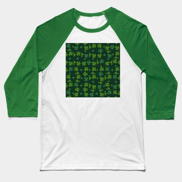 Dark Green Clover Checkers Baseball T-Shirt by Carolina Díaz